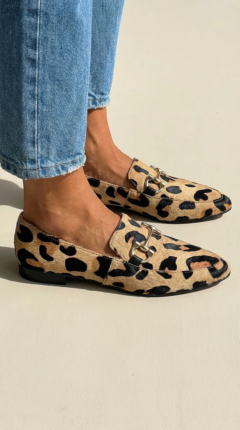 MOCASSINO ANIMALIER CON MORSETTO DECORATIVO